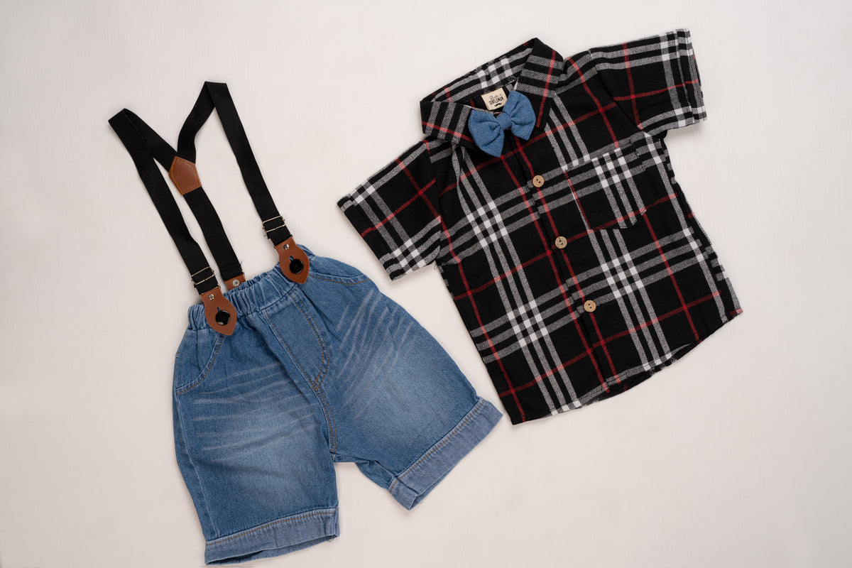 Flannel Shirt & Suspender Jeans Set