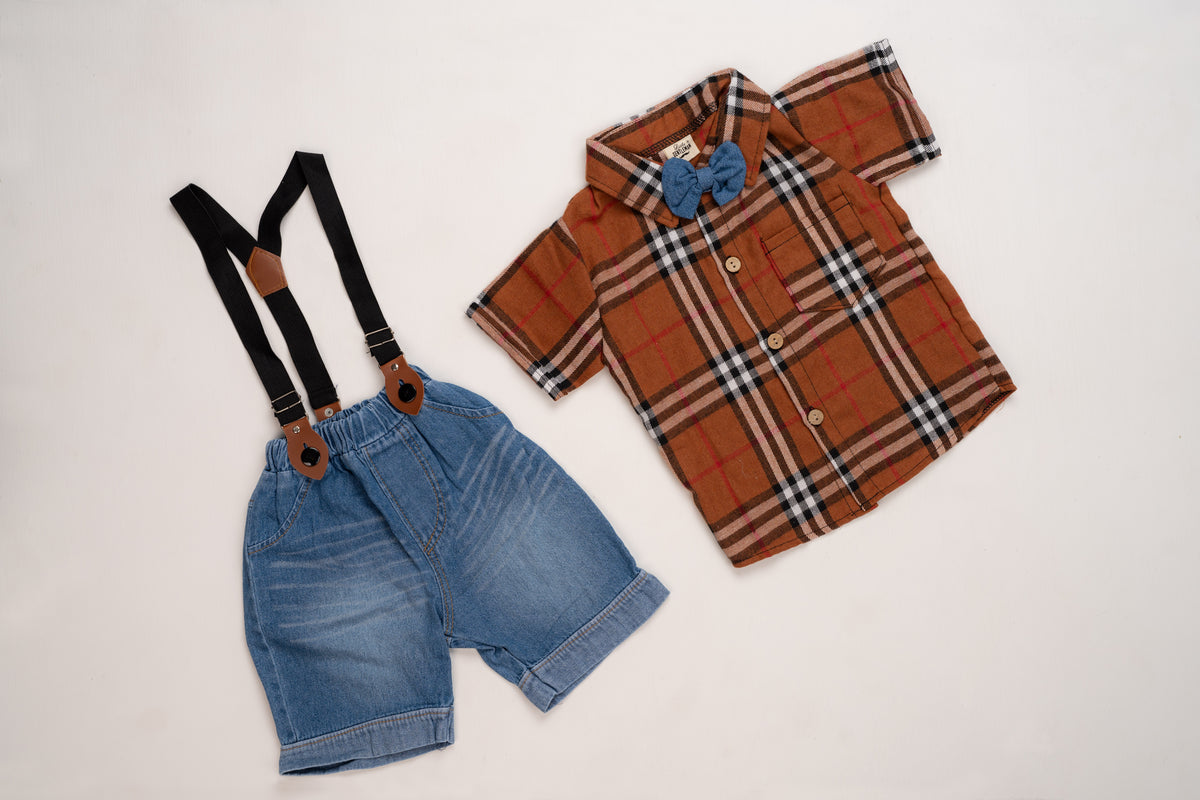 Flannel Shirt & Suspender Jeans Set