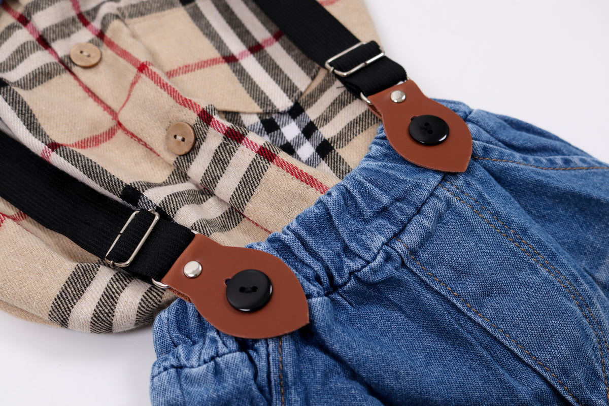 Flannel Shirt & Suspender Jeans Set
