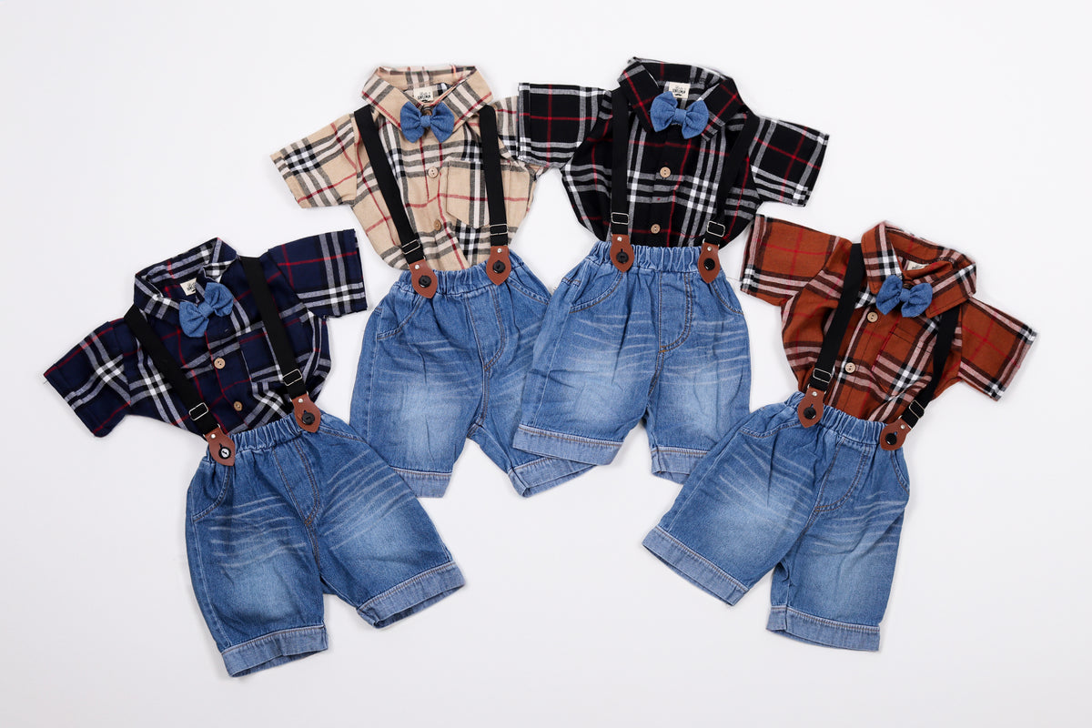 Flannel Shirt & Suspender Jeans Set