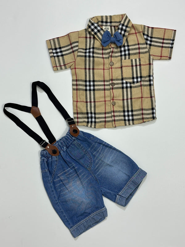Flannel Shirt & Suspender Jeans Set