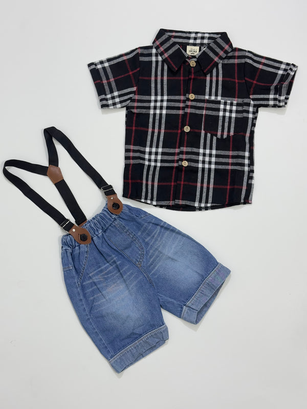 Flannel Shirt & Suspender Jeans Set