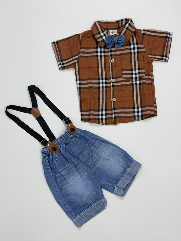 Flannel Shirt & Suspender Jeans Set